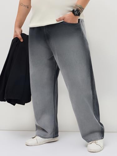 Image of Urbano Plus Men's Loose Baggy Fit Heavy Washed Faded Denim Jeans Non-Stretchable