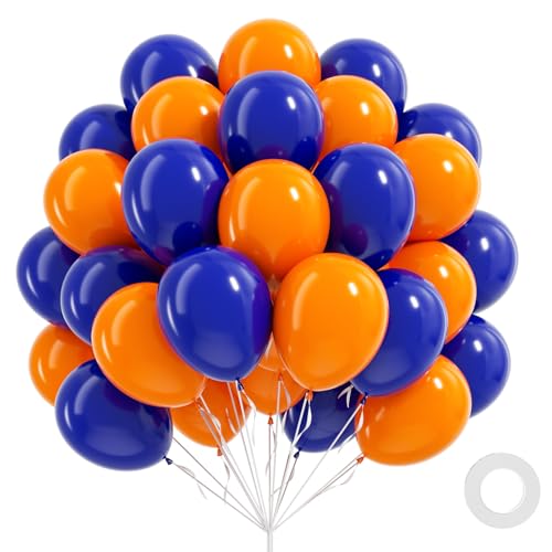 Image of 60pcs Royal Blue and Orange Balloons, Orange and Blue Balloons for Graduation Birthday Party Decorations