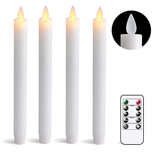 DRomance Remote White Flameless Taper Candles with Timer, Moving Wick Battery Operated LED