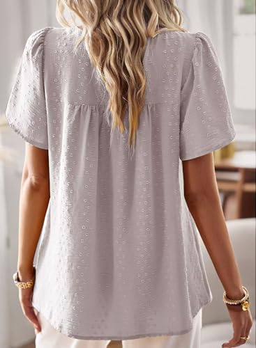 Image of Falechay Womens Summer Tops Crewneck Short Sleeve Shirts Casual Chiffon Blouses Flowy Lace Hem Boho Clothing Trendy 2026