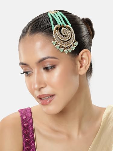 Image of Peora Gold-Plated Kundan Pearl Studded & Beaded Passa /Matha Patti Jewellery for Women & Girls
