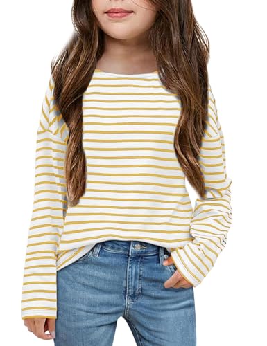 Image of Fanway&EC Girls Casual Long Sleeve T Shirts Basic Crewneck Striped Tunic Blouses Tops