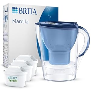 BRITA Marella Waterfilterkan Blauw (2,4L) Starter Pack incl. 3x MAXTRA PRO All-in-1 cartridges – koelkastfitting kan met digitale LTI en Flip-Deksel – nu in duurzame Smart Box verpakking