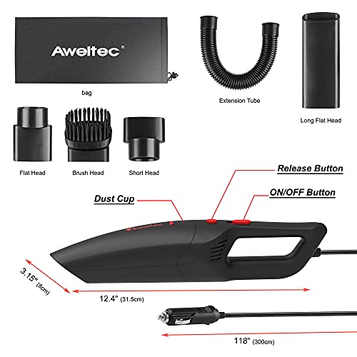 Aweltec Car Vacuum Cleaner - Portable Lightweight Corded Vehicle Handheld Vacuum With 6500Pa Strong Suction & Washable Filter & Carry Bag, Portable Vacuum For Cleaning #TOP2