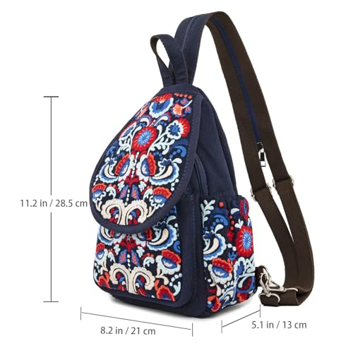 Image of SILKAREA Vintage Embroidered Floral Ethnic Backpack for Women Handbag Shoulder Bag Mini Travel Purse (Embroidered Blue)