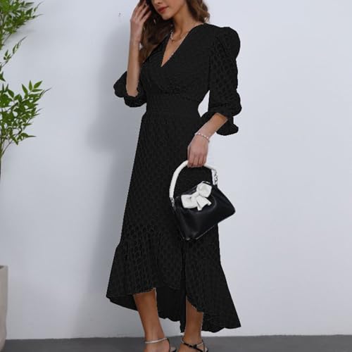 Image of Womens Short Sleeve High Low V-Neck Long Maxi Boho Spring Summer Easter Dress Bridal Shower Dresses for Guest