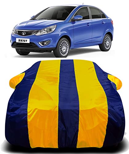 Image of Waterproof Car Cover with Ultra Surface Body Protection (Yellow Stripes) (Tata Zest)