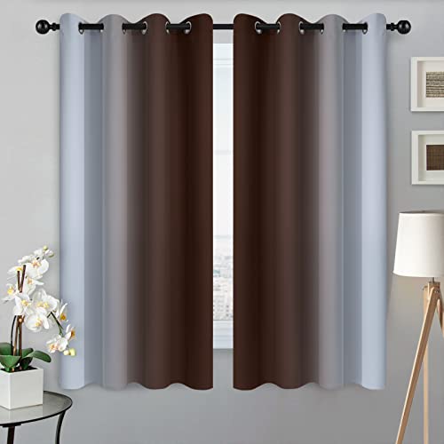 Image of SimpleHome Ombre Brown to Grey White Curtains for Living Room 52Wx63L | Room Darkening Curtains for Bedroom,Gradient Light Blocking Curtain,Thermal Insulated Grommet Window Drapes,2 Panels,63 Inch