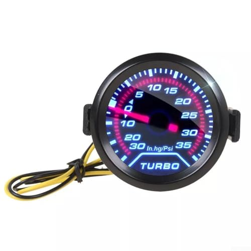 Zilimontt Manómetro de turbo automotriz 0-35 Psi, manómetro de esfera fumé de 2 pulgadas, pantalla LED de 52mm