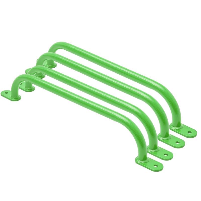 TRIBECCO Klettergriffe Haltegriffe für Outdoor & Indoor Metall Griffe für Spielplatz, Klettergerüst, Spielturm, Hochbett, Leiter und Kletterwand im Kinderzimmer (550 mm Lindgrün, 4 Stücke)