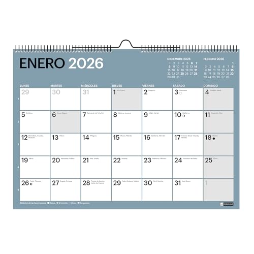 Miquelrius - Calendario 2026 de pared Chromat, Organizador anual A4: 296 x 210 mm, Espacio para anotar, Encuadernación espiral doble, 9 colores interiores, Planificador 12 meses, Español