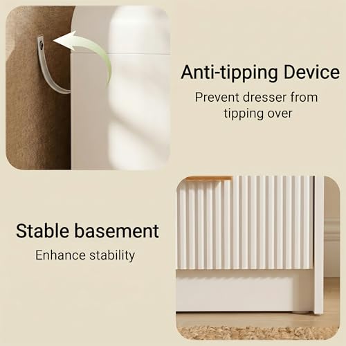 Image of FURSUN Fluted 8 Drawers Dresser for Bedroom, 55 inch Wide Wooden Dresser with Metal Handle, Curved Profile Design, Modern Storage Organizer for Bedroom, Living Room, Hallway, White
