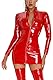 FEOYA Damen Kurze Overall Sexy Party Halterlose Overknee Strümpfe Clubwear Partykleider Kunstleder Wetlook Kniestrümpfe Bodysuit Leder Latex Kleider Handschuhe Latex Lange Handschuhe