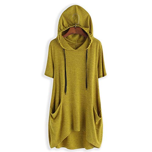 TUDUZ Blusas Mujer Manga Corta Verano Color sólido con Capucha Camisas Camisetas Moda 2019 (M, Amarillo)