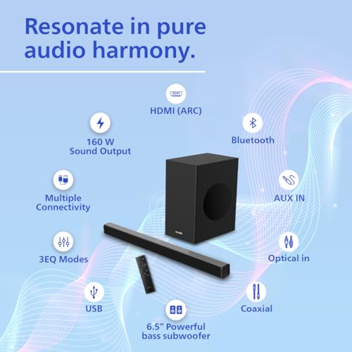Image of Philips Audio TAB4228 /94 Award Winning 160W Bluetooth Soundbar with Rich Bass,3 EQ Modes, Multi-Connectivity Option with Supporting USB, HDMI(ARC),Optical, Coaxial & Aux-in for Easy Connection (Black)