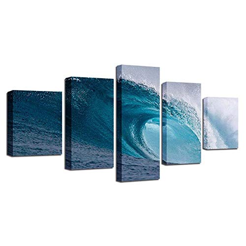 Image sur Verre Tsunami Terrifiant Tableau Mural Photo en 5 Pièces Salon