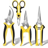4-Pack Multifunctional Garden Scissors Set-Yellow-BIDMLI Stainless Steel Pruning &Floral Shears with One-Piece Handle Blades Tree Pruning, Flower Trimming, Fruit Picking Tasks Home&Garden Tool.