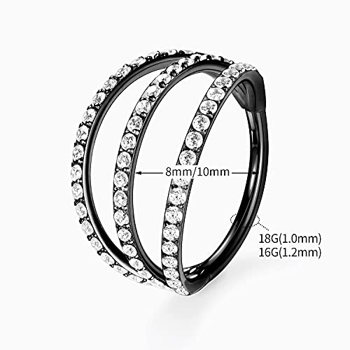 Peaklink 16G Conch Daith Piercing Triple Open Stacked Cz Cartilage Conch Helix Earring Hoop 316L Surgical Steel Septum Nose Rings 10Mm Lobe Earrings Unisex Hoop Earrings Septum Piercing Jewelry Black #TOP1