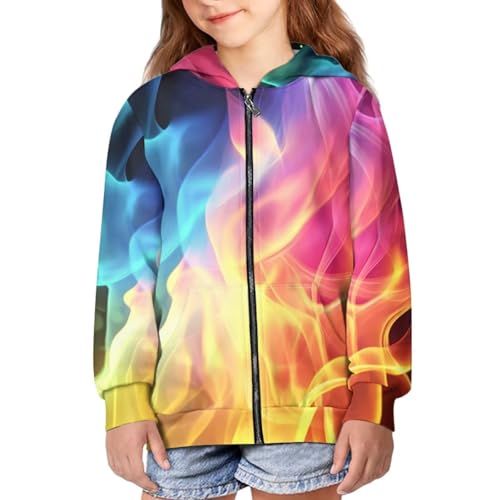 Sweat à capuche zippé manches longues fille veste flamme arc-en-ciel