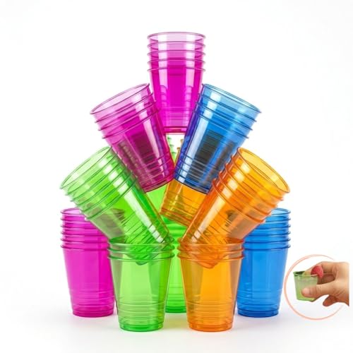 NAEEM SONS Multicolour 24x Shot Glasses Plastic Mini Durable Reusable Party Cups 30ml- Drink Cups Small Sample Tasting Cups for Birthdays Weddings BBQ Parties (Pack of 24)