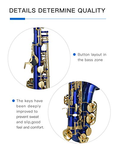 LAGRIMA Bb Alto Saxophone, Brass Body Mother-of-pearl Buttons, Carrying Case, Reed, Mouthpiece, Throat Pad, Neck Strap, Gloves and Cleaning Cloth (Blue)