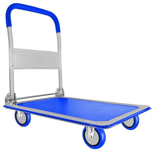 Push Cart Dolly by Wellmax, Moving Platform Hand Truck, Foldable for Easy Storage and 360 Degree Swivel Wheels with 330lb Weight Capacity, Blue Color
