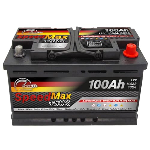 SMC Autobatterie Speed Max 100Ah 12V 850A Starterbatterie für Autos mit hohem Energiebedarf ersetzt 82 85 90 95 100 ah überlegene Leistung Pluspole Recht Wartungrfrei