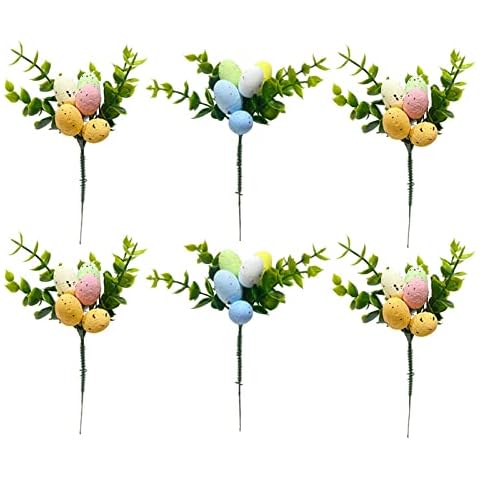 KWQBHW 6 Pack Artificial Easter Egg Picks 8.7inch Easter Egg Tree Branches Spring Floral Picks Easter Stems for Spring Party Flower Arrangement Wreath Decor Cover