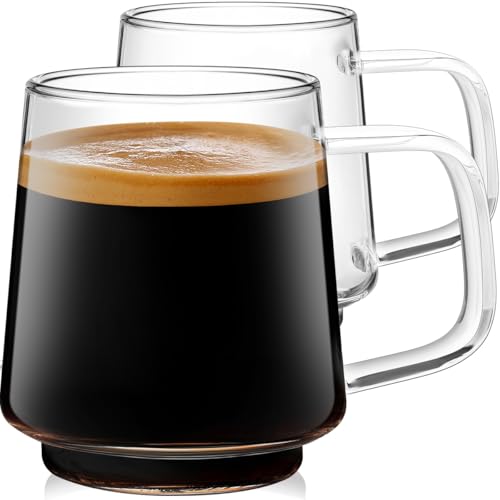 Aquach 16 oz Glass Coffee & Tea Cups, 2-Pack
