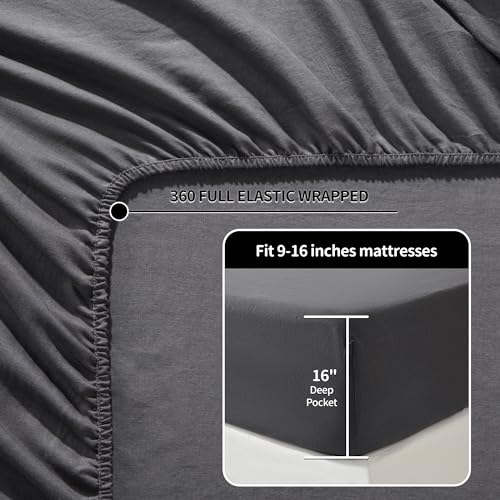Image of LBRO2M 100% French Pure Linen Sheet Set 6Pcs, 16 inch Deep Pocket Full Size