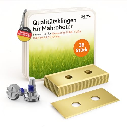 BEOS 36x Premium Titan Ersatzmesser + Schrauben mit Sicherung - Messer kompatibel mit Mammotion LUBA LUBA 2 YUKA LUBA Mini & YUKA Mini verbessertes Schraubendesign für Mammotion