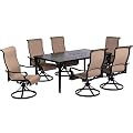 Hanover Brigantine 7-Piece Outdoor Dining Set, Weather-Resistant Patio Dining Set for 6 with Rectangular Table and Sling Swivel Rockers for Backyard, Patio, Deck, Porch, Pergola, Poolside