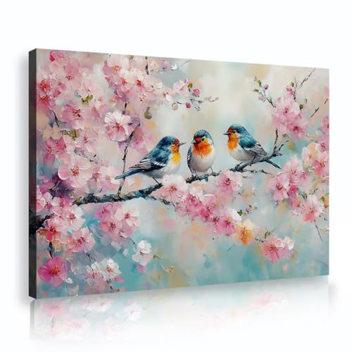 春の鳥の花のキャンバスウォールアート自然絵画桜の枝のアートワークプリントキッチン寝室の装飾35x55cmインナーフレームのポスター