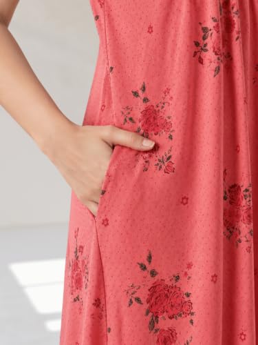 Image of 9shines Label Stylish Cotton Blend Embroidered Maxi Nightdress for Women with Pocket| Full Length Nightwear| Premium Nightdress| Comfortable Nightwear(5256)