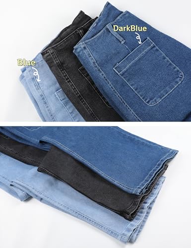 Omoone Wide Leg Jeans for Women High Waisted Stretchy Straight Leg Cropped Denim Pants Buttoned Baggy with Patch Pockets3
