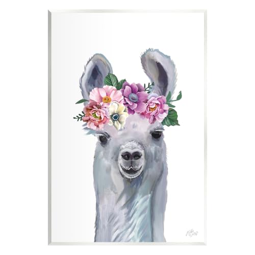 Happy Alpaca Spring Blossom, 13 x 19 Inch Mounted Print on Wall Plaque