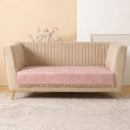 Image of HOMEMONDE 2 Seater Quilted Velvet Printed Sofa Cover with Tassels |Soft, Durable & Premium Fabric with Tassels | Sofa Cover Mats for Living Room, Bedroom & Office (76 X 122 CM, Opaline Drift)