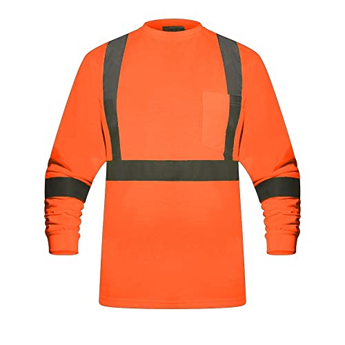 Just In Trend High Visibility Fluorescent Safety T-Shirt - Full Sleeve - 100% Poly Knit (Large - 3 Pack, Orange)