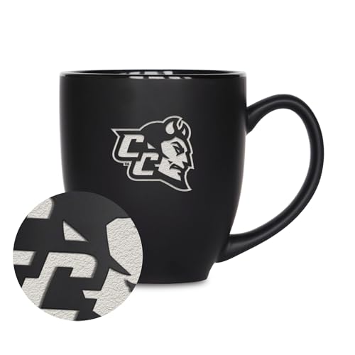 Rico Industries NCAA Central Connecticut Blue Devils 15oz Laser Engraved Matte Black Ceramic Bistro Mug - for Hot or Cold Drinks
