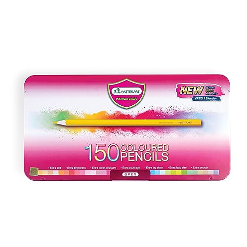 MASTERART Colored Pencils 150 Colors with Pastel, Neon, and Metallic shades, including Blender and Sharpeners in the set, for Kids and Adults Coloring