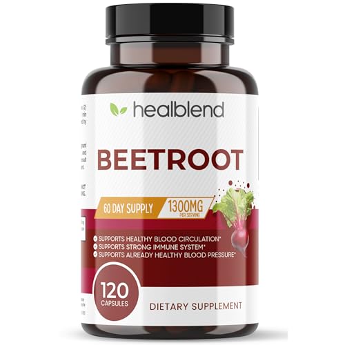 Image of Healbend Organic Beet Root Capsules 1300mg - Nitric Oxide Booster Beets Support Healthy Blood Pressure, Heart Health, Circulation Superfood - 120 Count