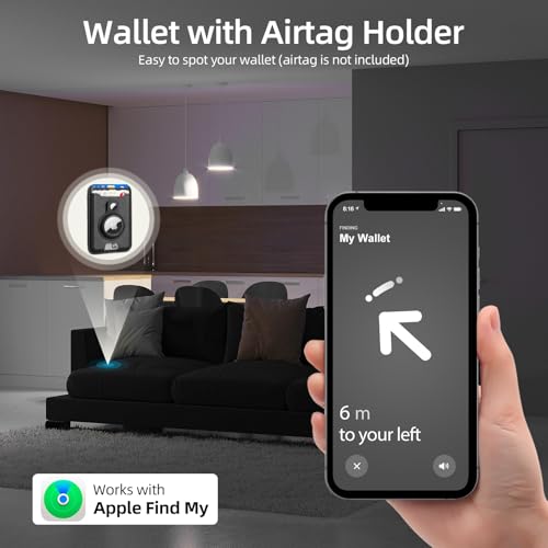 HiWe Mens Wallet with AirTag Holder, Leather Minimalist Slim RFID Blocking Smart Wallet for Men, 10 Cards Holder, 2 Slots, Gift for Men, No AirTag Included, Black2