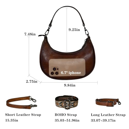 HESHE Leather Shoulder Bag for Women Hobo Crossbody Purses Zipper Crescent Bag with 3 Straps4