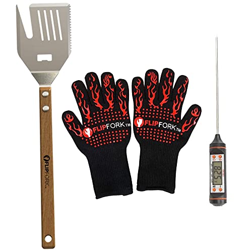 Flipfork- BBQ Tool Set with BBQ Gloves and Thermometer