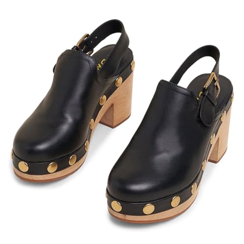 YDN Women's Round Toe Platform Pumps Nail Studded Chunky Block Heels Buckled Back Strap Fashion Daily Party Shoes Size 4-16 US2