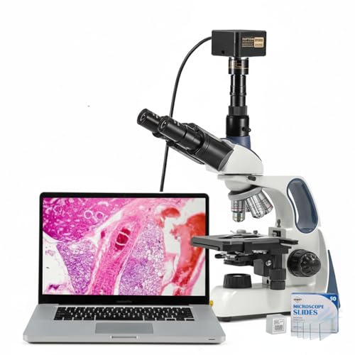 Image of Swift Infinity-Corrected Compound Trinocular Microscope SW400, 40X-2500X Magnification, Infinity Achromatic Objectives, Two-Layer Mechanical Stage, with Swiftcam 25 Megapixel Camera and Slides