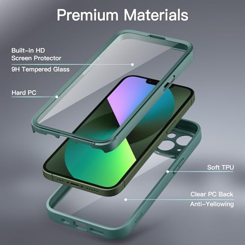 JETech Case for iPhone 13 6.1-Inch with Built-in Tempered Glass Screen Protector, 360 Degree Full Body Heavy Duty Protection, Shockproof Rugged Phone Cover Clear Back (Midnight Green) JETech Case for iPhone 13 6.1-Inch with Built-in Tempered Glass Screen Protector, 360 Degree Full Body Heavy Duty Protection, Shockproof Rugged Phone Cover Clear Back (Midnight Green)
