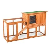 U-MAX Rabbit Hutch 54.3 inches Outdoor Large Bunny Cage Upgraded Wooden Rabbit House Rabbit Cage with Open Roof, Removable Tray & Ramp