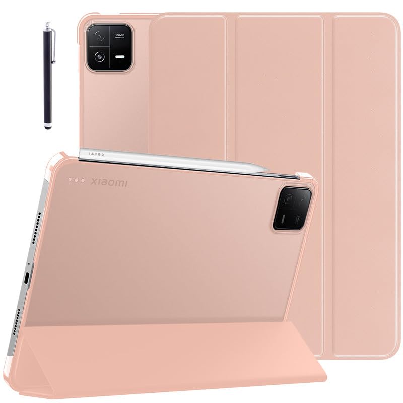 Image of Robustrion Cover for Xiaomi Mi Pad 6 Cover Case Flip Case Cover with Transparent Back for Xiaomi Pad 6 Cover 11 inch [Auto Sleep Wake Support] - Rose Gold
