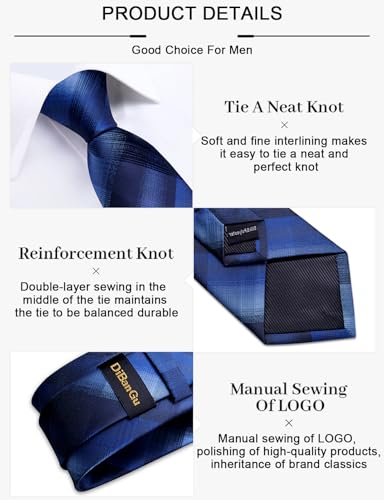 Image of DiBanGu Mens Silk Plaid Tie and Pocket Square Set | Elegant Silk Formal Tie Set, Woven Check Necktie and Cufflinks Tie Clip Set, Perfect for Wedding Party, Comes in Gift Box